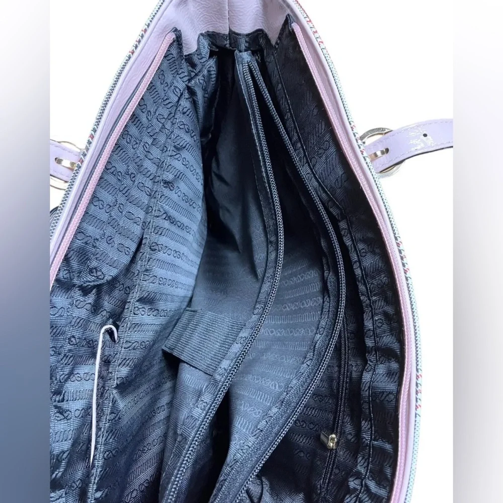 Plaid Tote Laptop Bag with Pale Pink Bow Accent